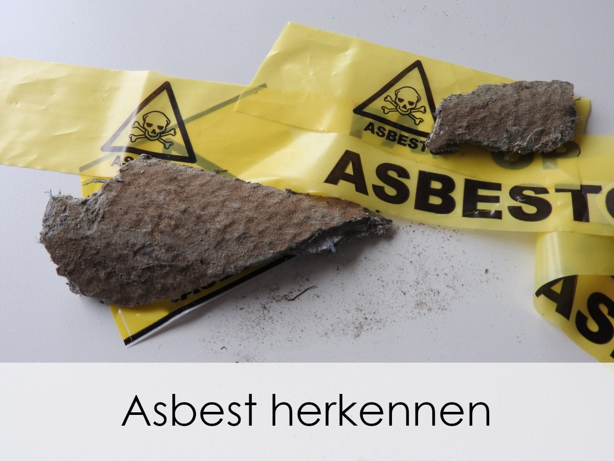 stukjes asbest met waarschuwingstape erachter